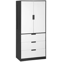 Wardrobe 2 Door Modern Wardrobe with 3 Drawers and Hanging Rod for Bedroom BLACK