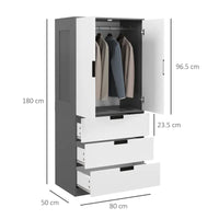 Wardrobe 2 Door Modern Wardrobe with 3 Drawers and Hanging Rod for Bedroom BLACK