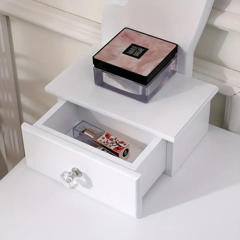 Dressing NEW Desk White Dressing Table Mirror W/ Stool Makeup Vanity Set 5 Drawers