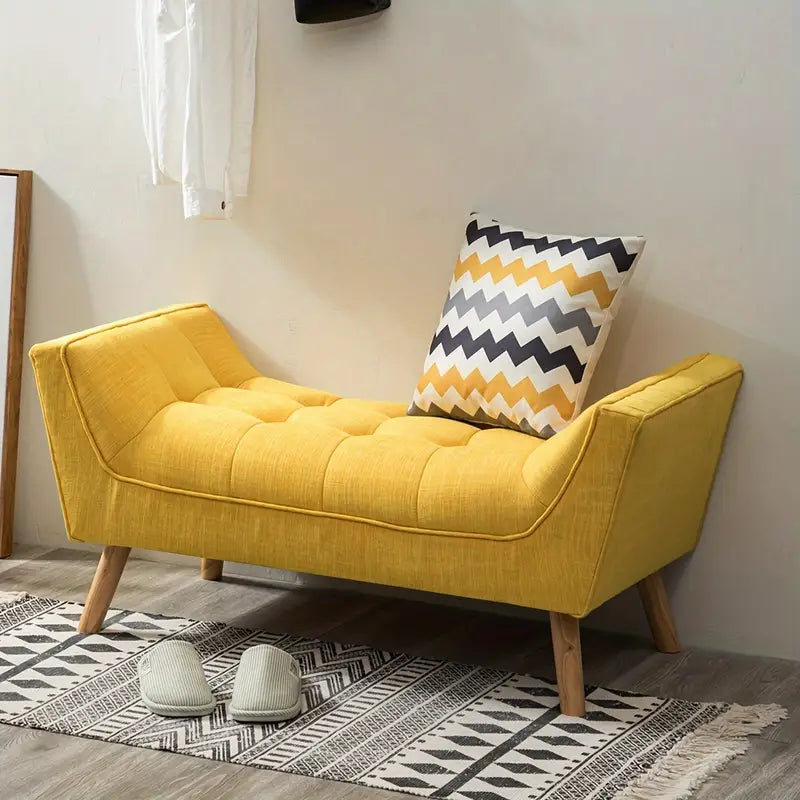 Chesterfield Yellow Chenille Fabric Bedroom Chaise Lounge Bed End