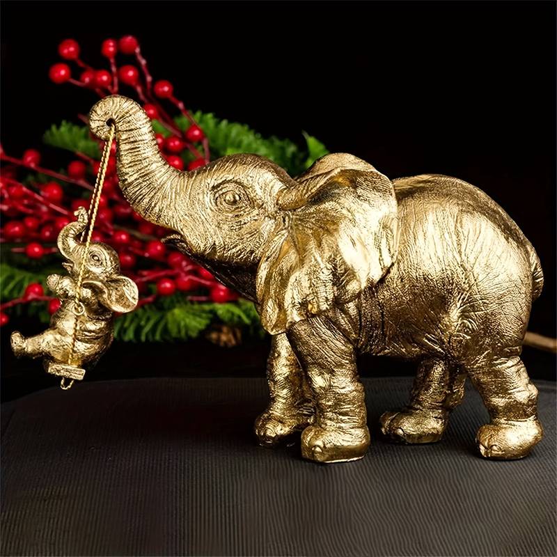 Resin Golden Elephant Ornaments Lucky Elephant Decoration Garden Statue For Living Room Bedroom Decor