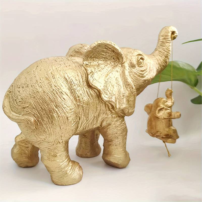 Resin Golden Elephant Ornaments Lucky Elephant Decoration Garden Statue For Living Room Bedroom Decor