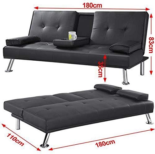Sofa Modern Faux Leather Sofa Bed with Cup Holders 3 Seater Sofa Couch Living Room