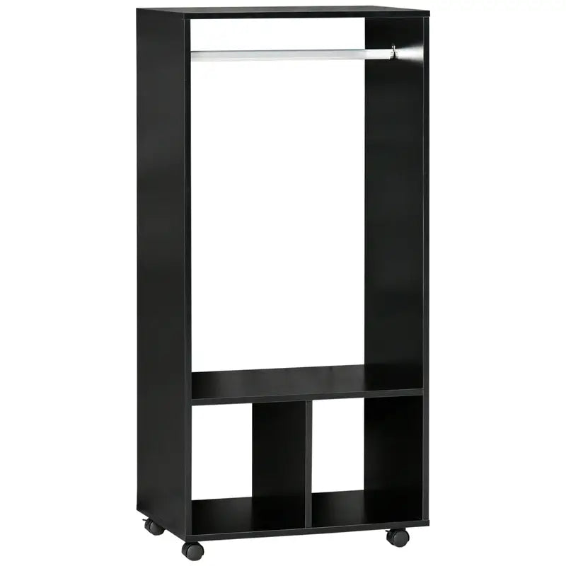 Wardrobe for Adults Kids Bedroom, Small Wardrobe on Wheels with Clothes Rail - BLACK