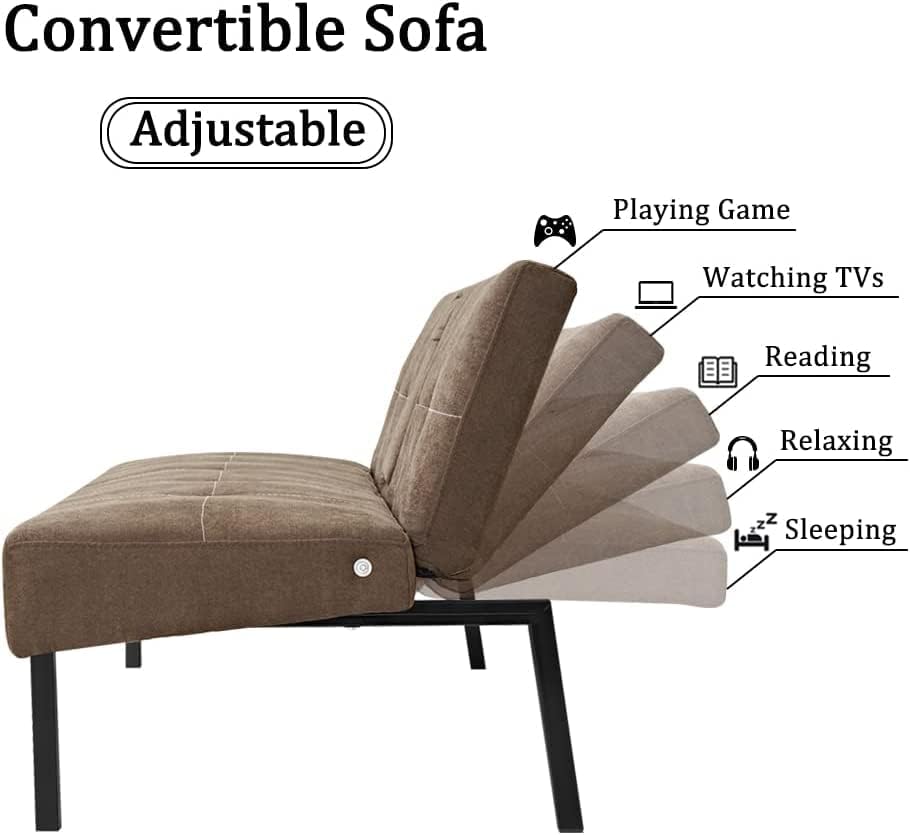 Sofa Bed Panana 3 Seater Linen Fabric Upholstered Modern Convertible Folding Futon