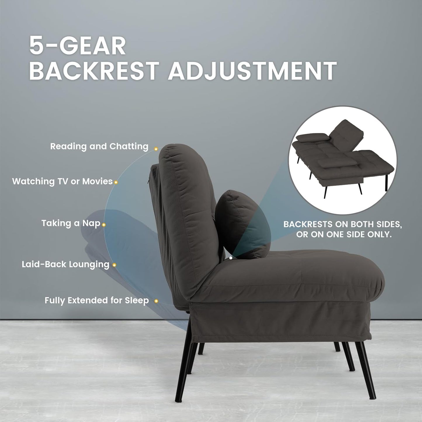 Sofa Fabric Sofa Bed 3 Seater Upgraded Frame 5-Gear Back Angle Adjustable Futon Sofa