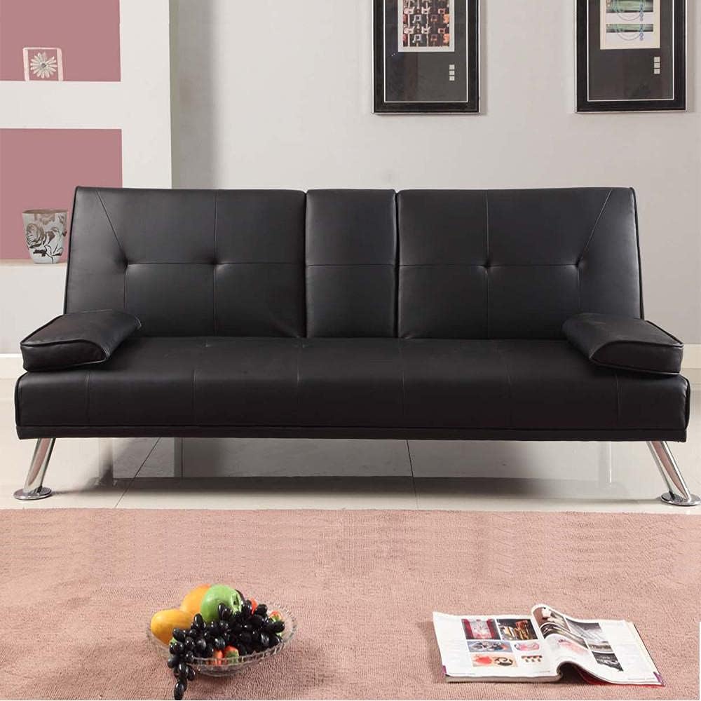 Sofa Modern Faux Leather Sofa Bed with Cup Holders 3 Seater Sofa Couch Living Room