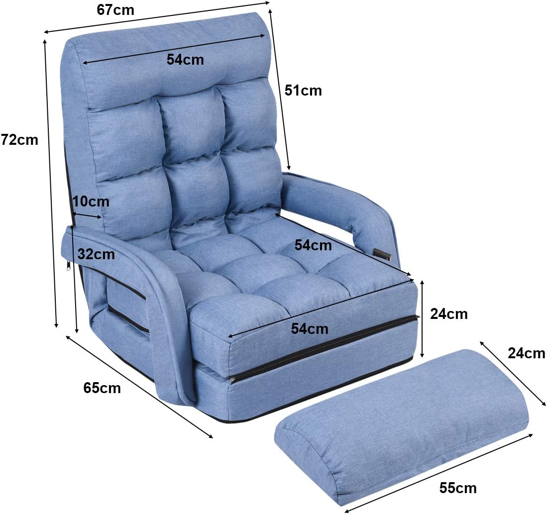 Sofa Adjustable Folding Lazy Sofa Bed with Armrests and Pillow, Convertible Floor Armchair