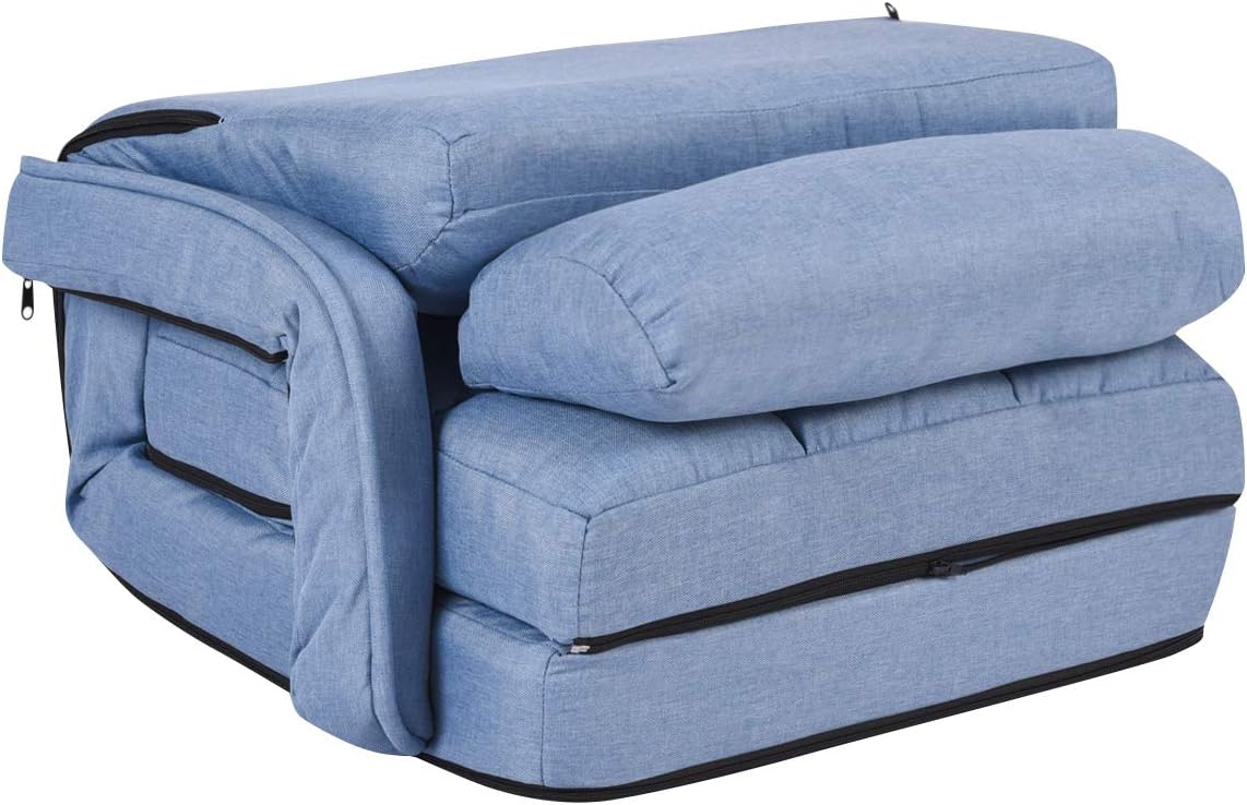 Sofa Adjustable Folding Lazy Sofa Bed with Armrests and Pillow, Convertible Floor Armchair