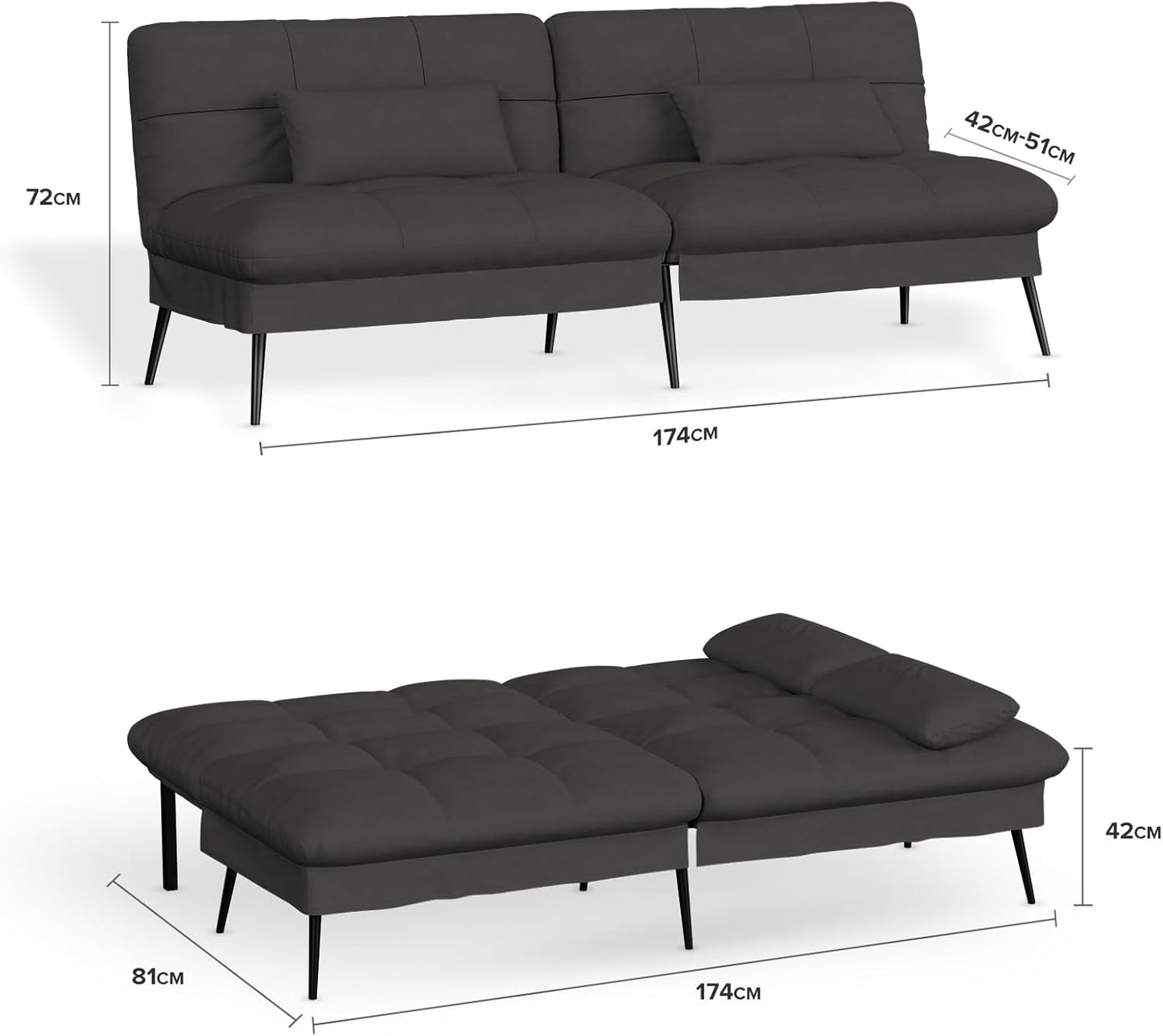 Sofa Fabric Sofa Bed 3 Seater Upgraded Frame 5-Gear Back Angle Adjustable Futon Sofa