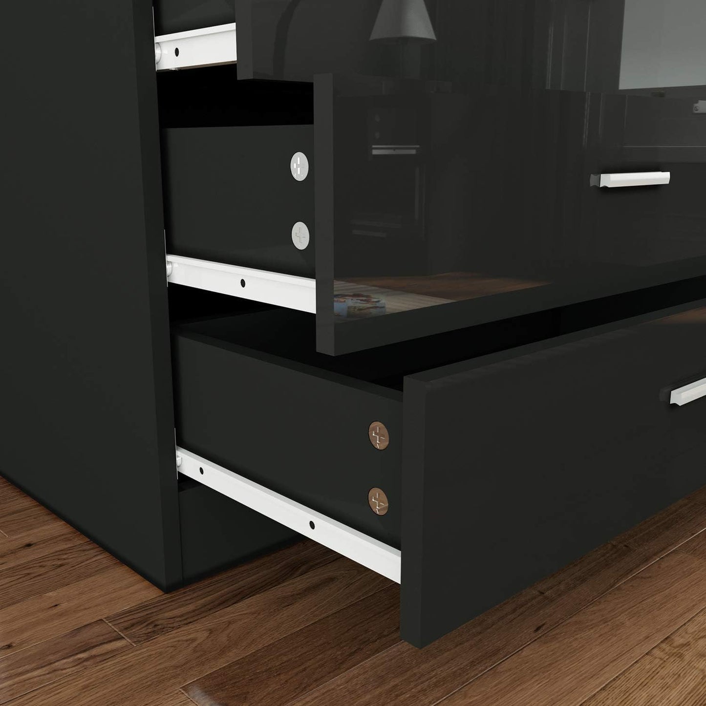 Wardrobe elegant 3 Piece Bedroom Furniture Sets High Gloss Soft Close (BLACK)