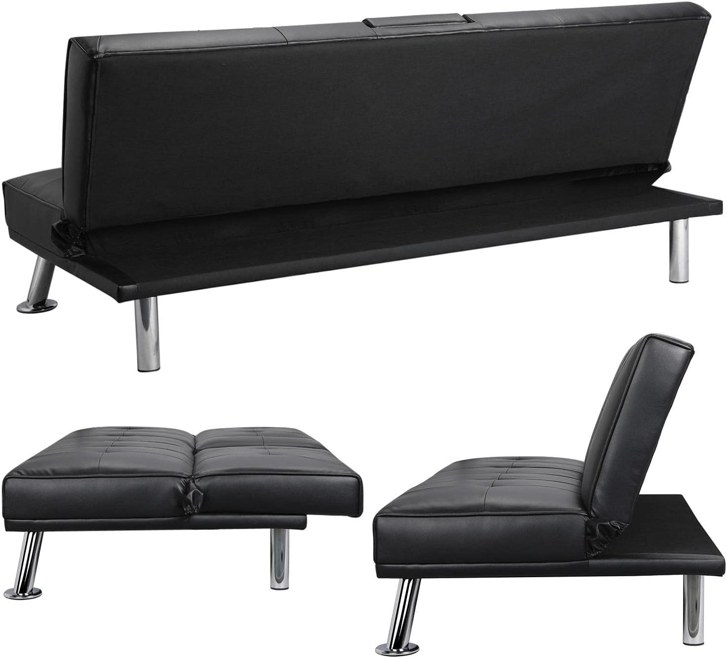Sofa Modern Faux Leather Sofa Bed with Cup Holders 3 Seater Sofa Couch Living Room