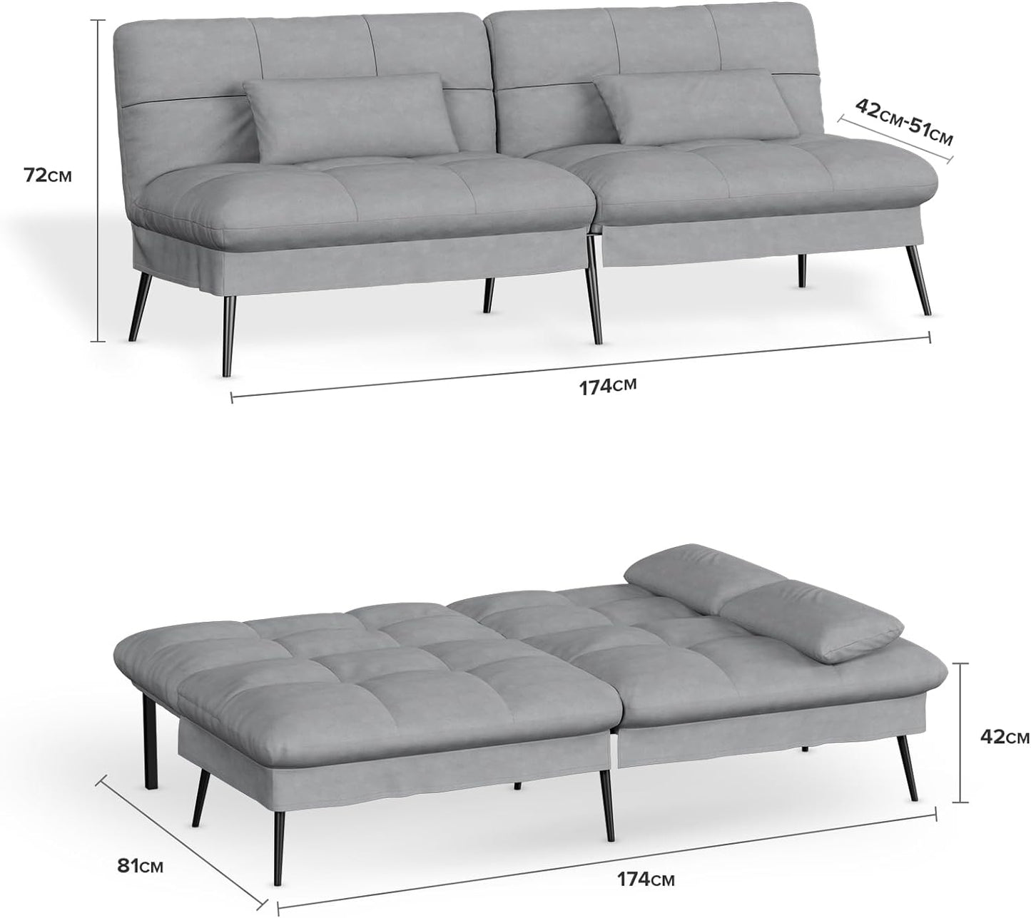 Sofa Fabric Sofa Bed 3 Seater Upgraded Frame 5-Gear Back Angle Adjustable Futon Sofa
