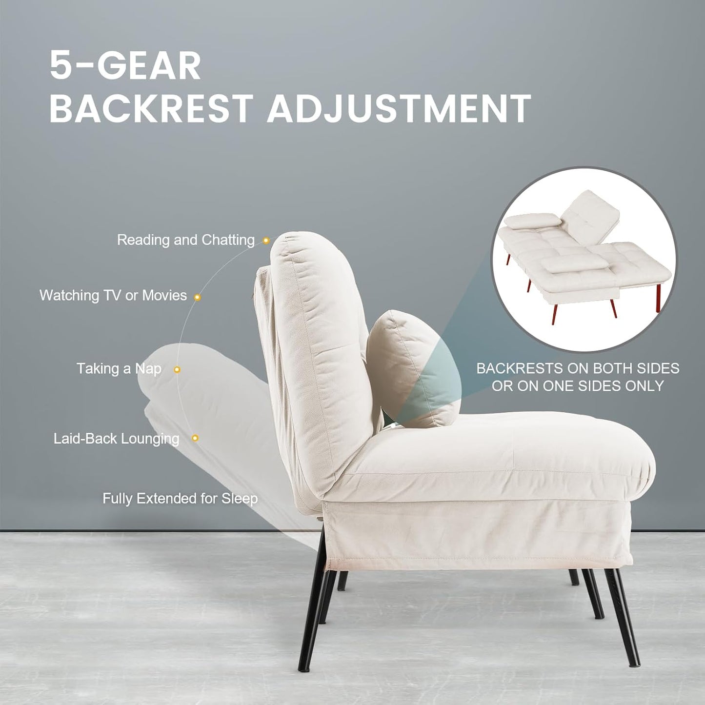 Sofa Fabric Sofa Bed 3 Seater Upgraded Frame 5-Gear Back Angle Adjustable Futon Sofa