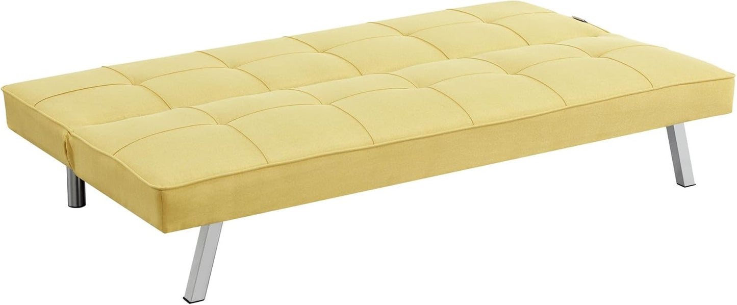 Sofa Britney Three Seater Sofa Bed - Yellow. Linen Fabric Click Clack Sofa Bed, Folding Couch