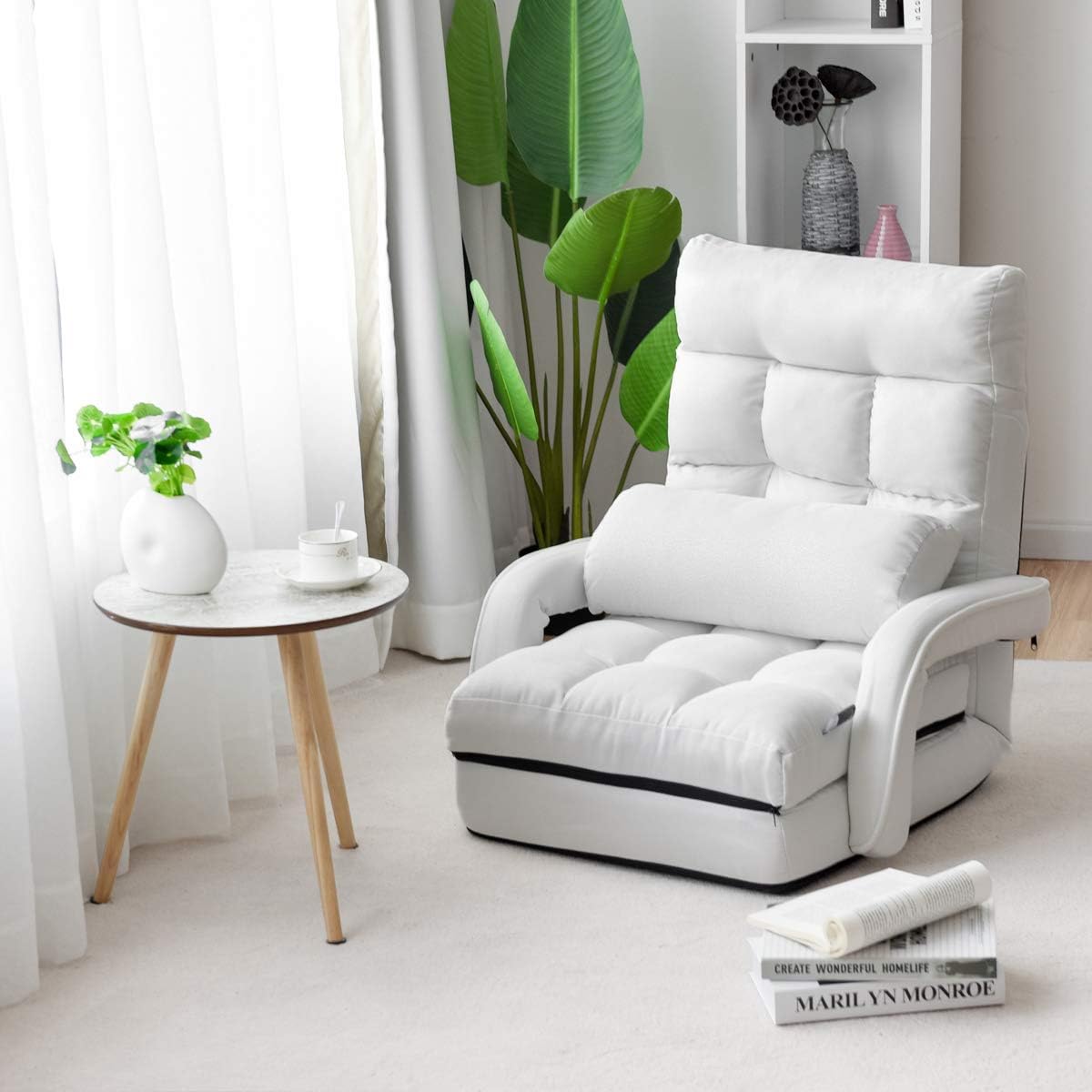 Sofa Adjustable Folding Lazy Sofa Bed with Armrests and Pillow, Convertible Floor Armchair Sofa