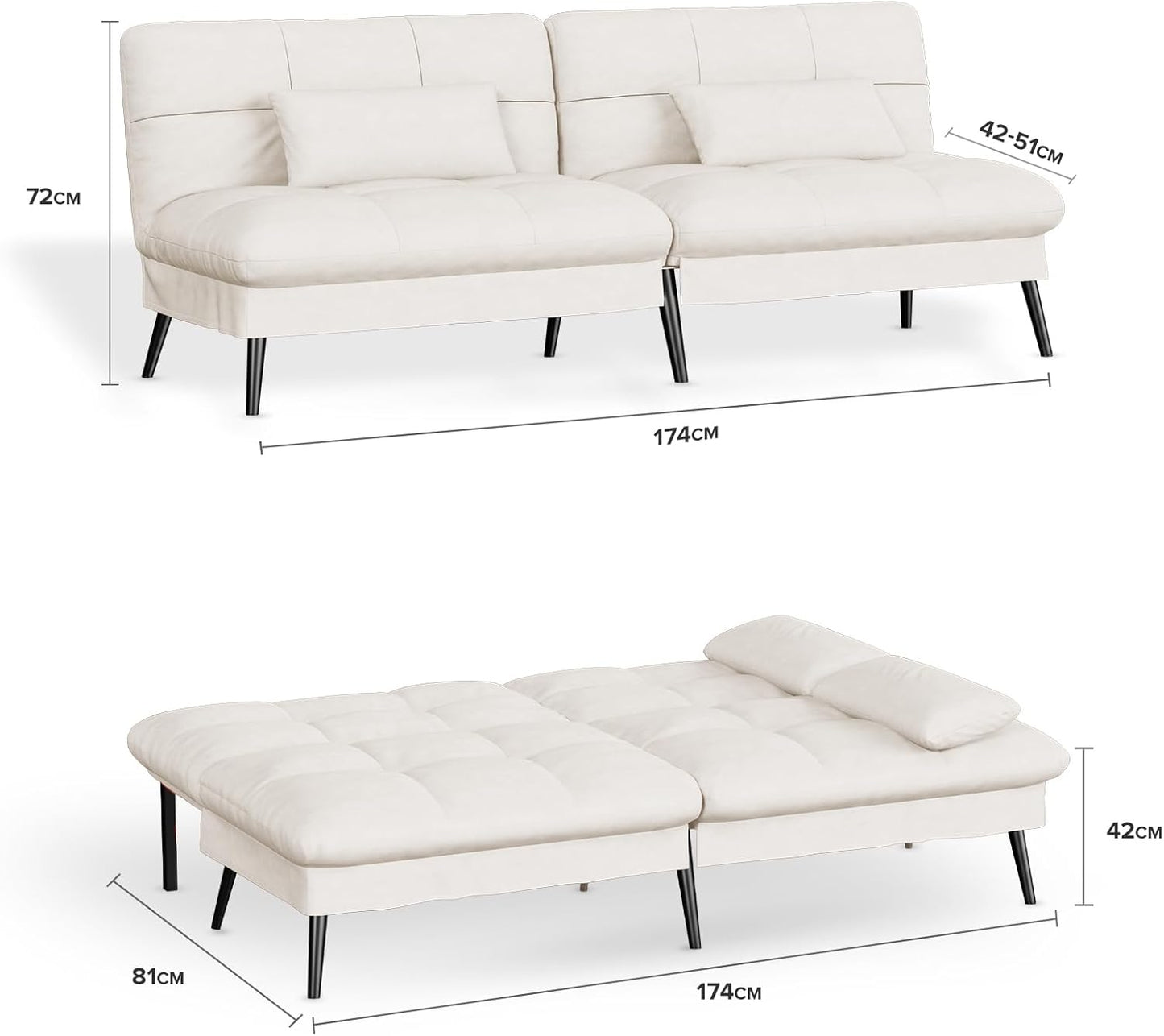 Sofa Fabric Sofa Bed 3 Seater Upgraded Frame 5-Gear Back Angle Adjustable Futon Sofa