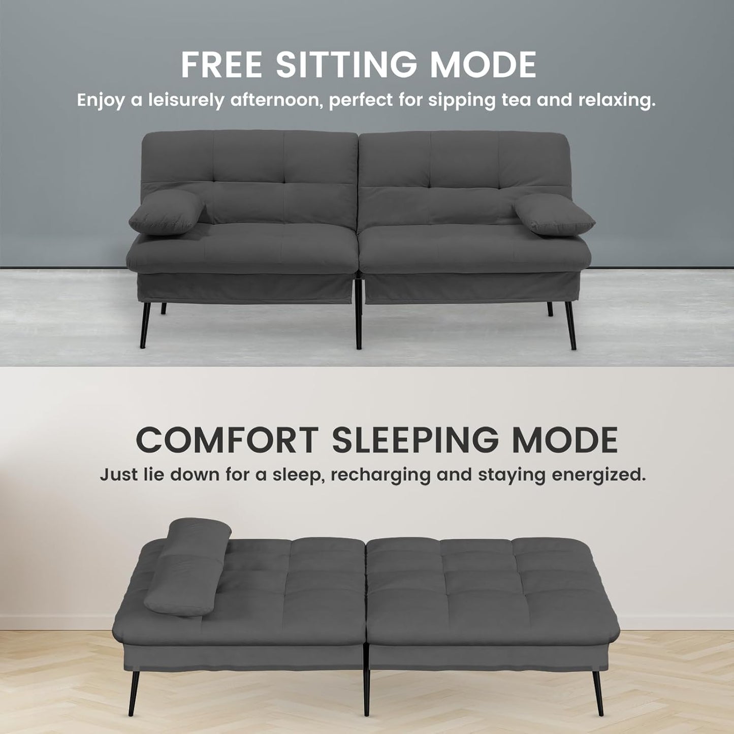 Sofa Fabric Sofa Bed 3 Seater Upgraded Frame 5-Gear Back Angle Adjustable Futon Sofa