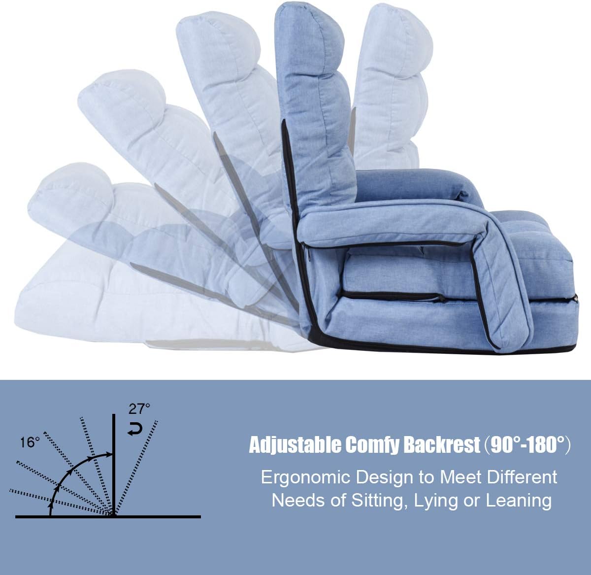 Sofa Adjustable Folding Lazy Sofa Bed with Armrests and Pillow, Convertible Floor Armchair
