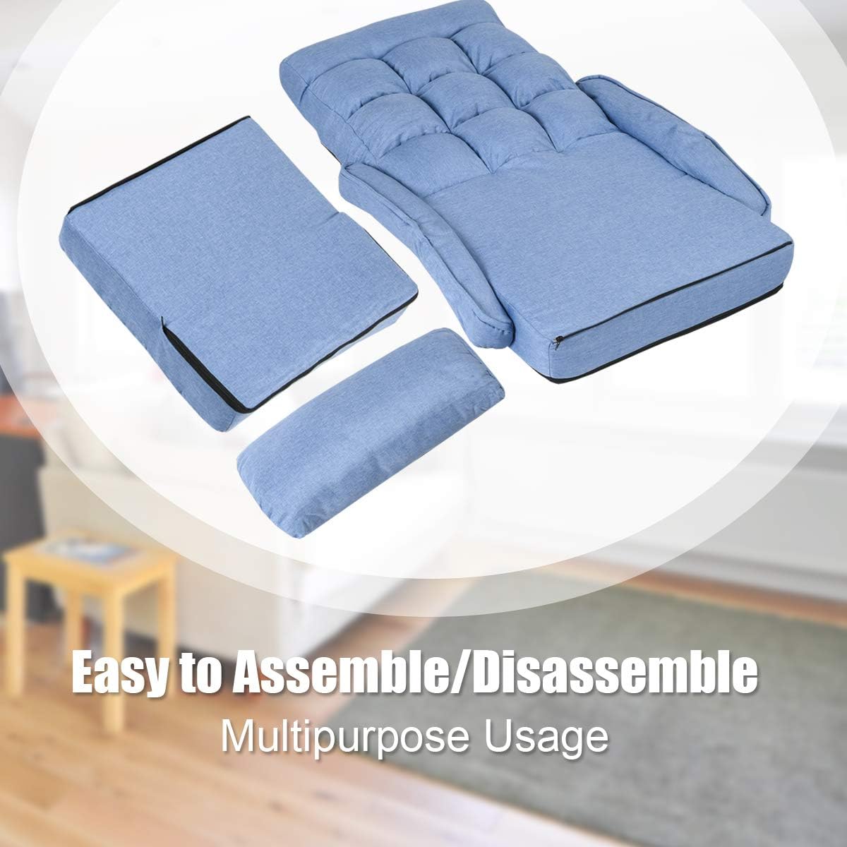 Sofa Adjustable Folding Lazy Sofa Bed with Armrests and Pillow, Convertible Floor Armchair