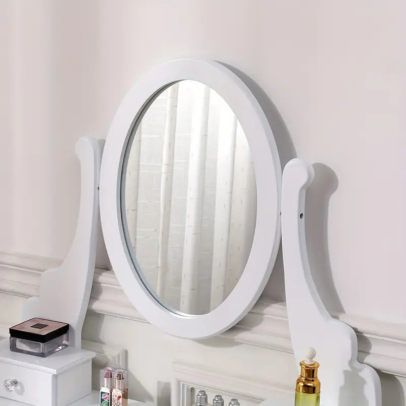 Dressing NEW Desk White Dressing Table Mirror W/ Stool Makeup Vanity Set 5 Drawers