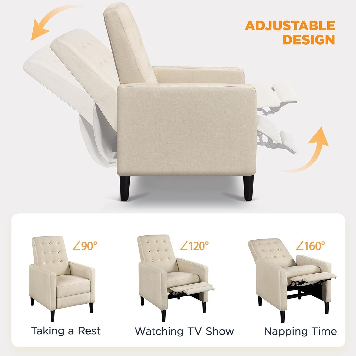 Sofa Fabric Reclining Chair Single Armchair Adjustable Upholstered Sofa