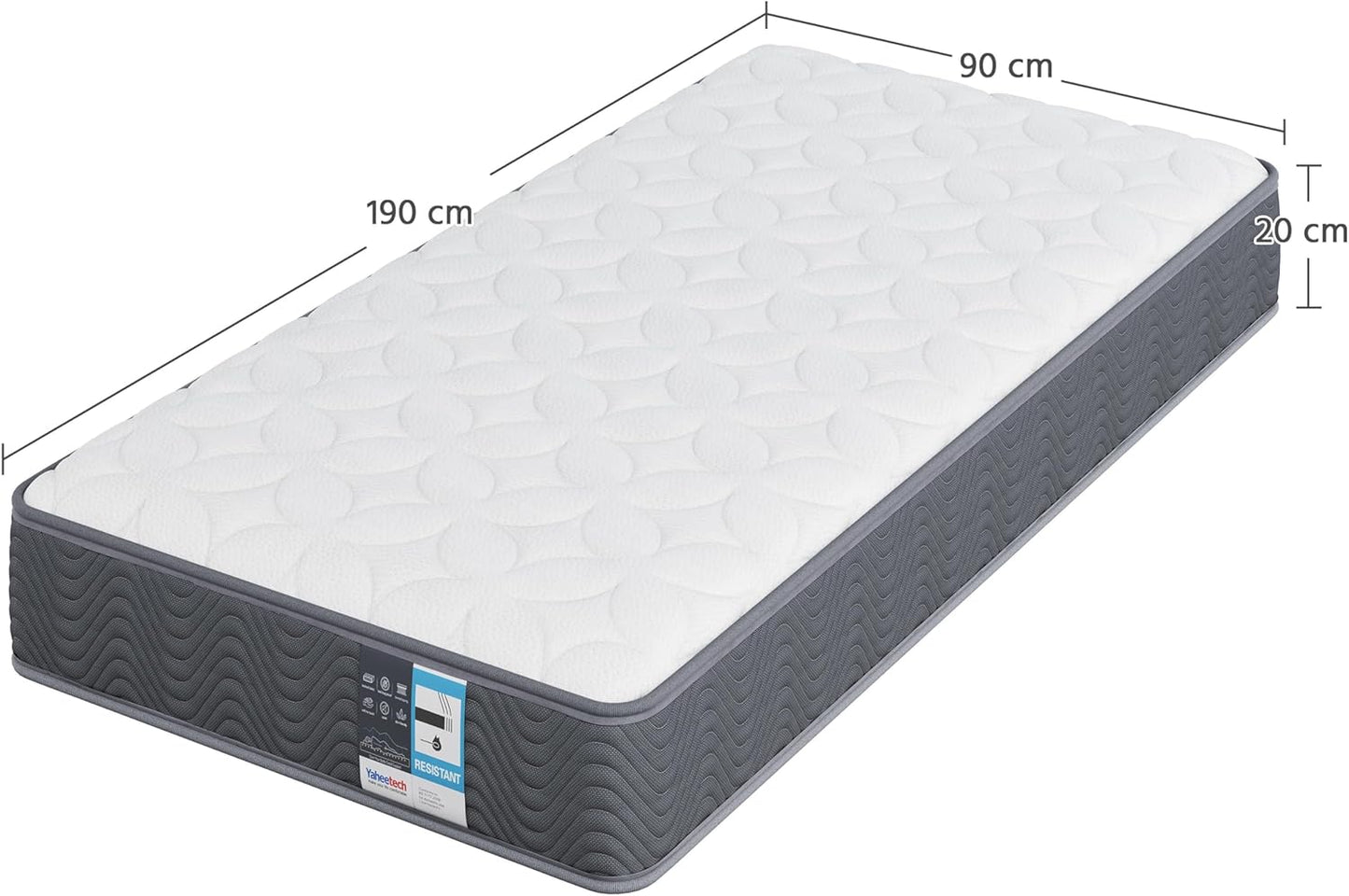 Pocket 1000 Medium Firm 20cm Pocket Sprung and Memory Foam Grey Mattress