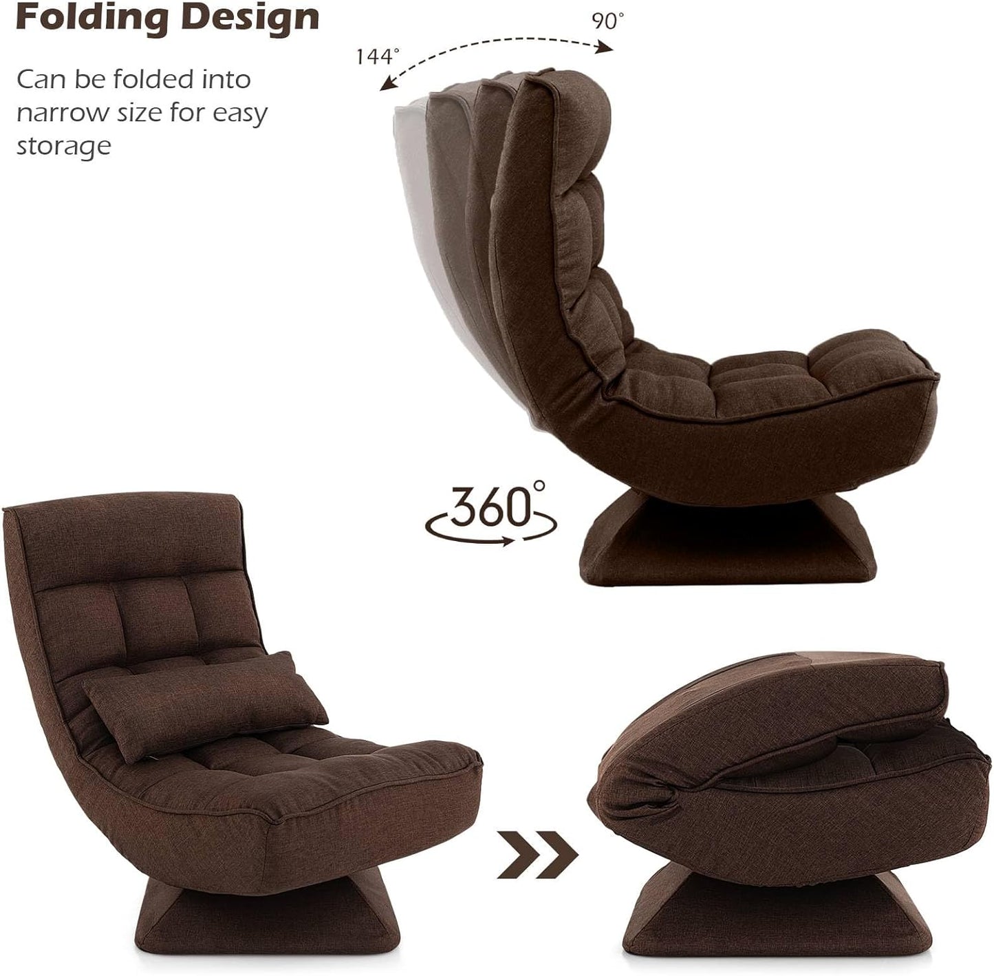 Sofa Folding Chair, 360 Degree Swivel Lazy Floor Chair with 4-Position Adjustable Backrest
