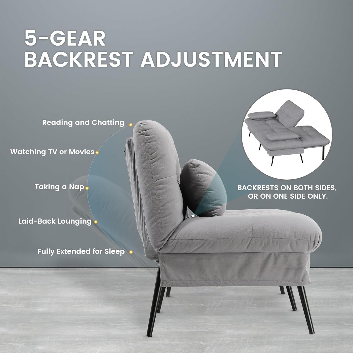 Sofa Fabric Sofa Bed 3 Seater Upgraded Frame 5-Gear Back Angle Adjustable Futon Sofa