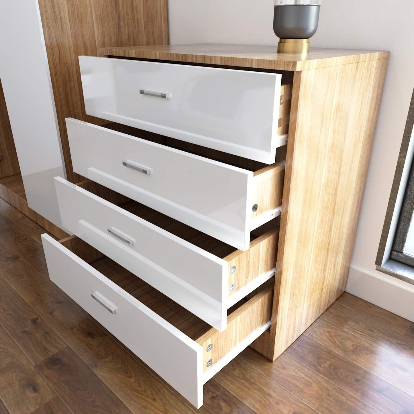 Wardrobe elegant 3 Piece Bedroom Furniture Sets High Gloss Soft Close ( WHITE & OAK )