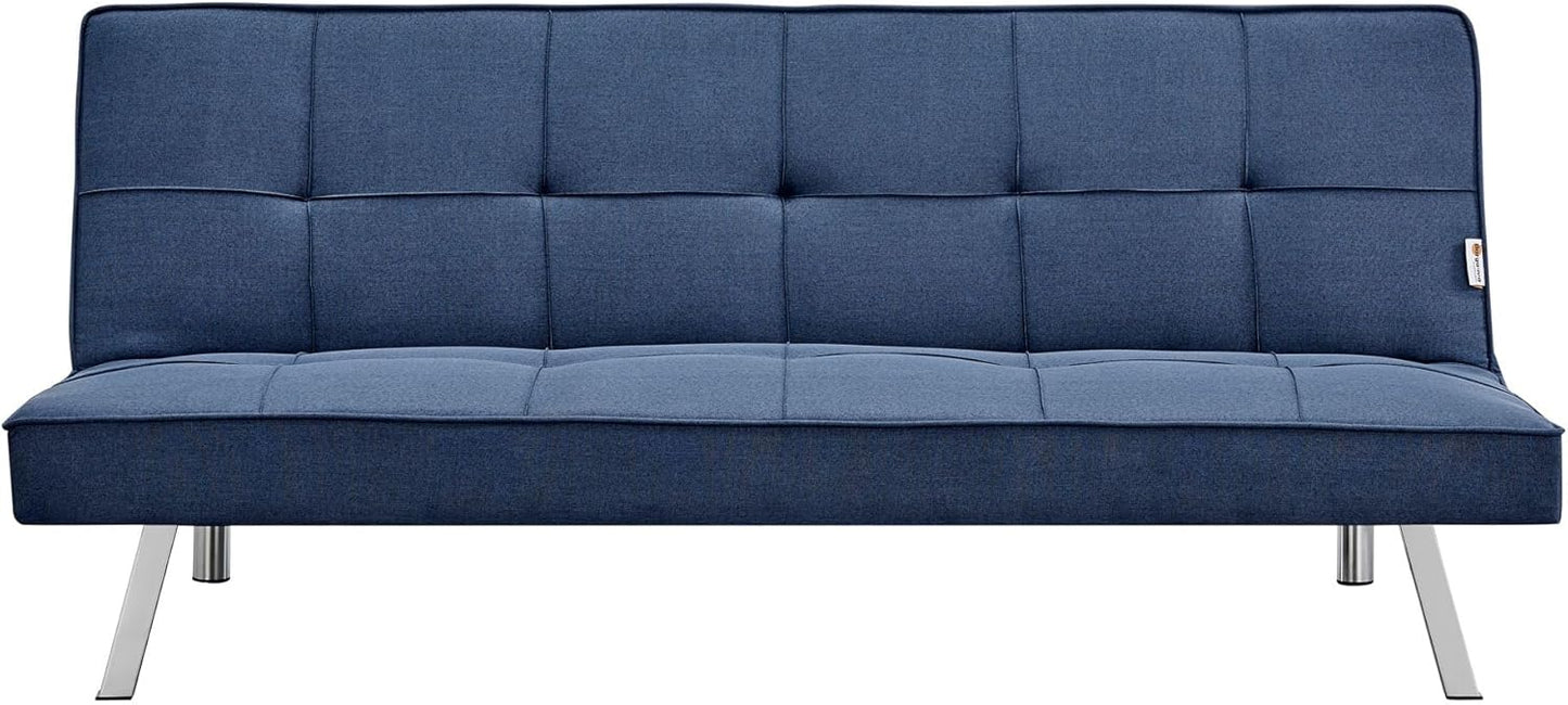 Sofa Britney Three Seater Sofa Bed - Blue. Linen Fabric Click Clack Sofa Bed, Folding Couch