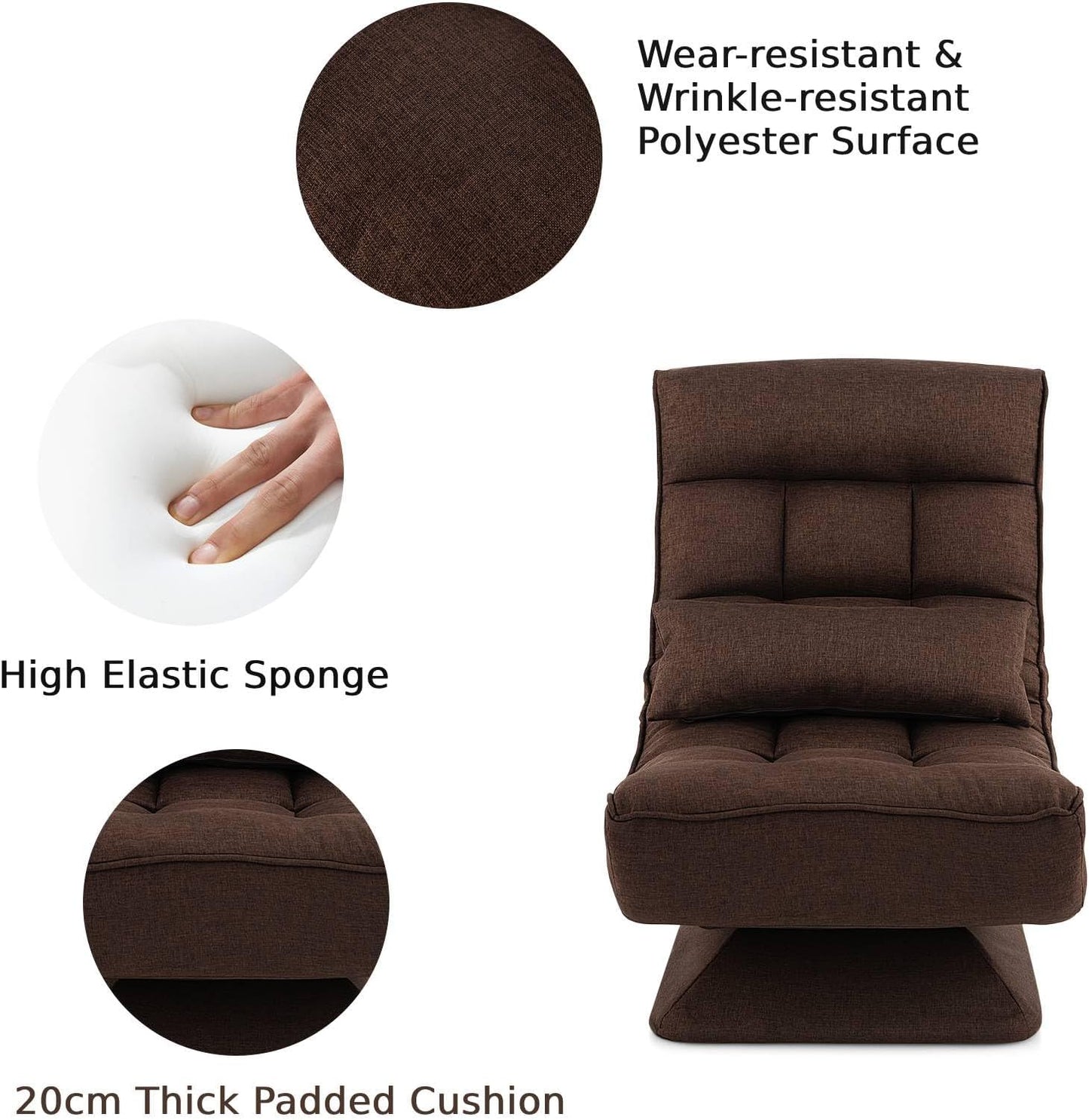 Sofa Folding Chair, 360 Degree Swivel Lazy Floor Chair with 4-Position Adjustable Backrest