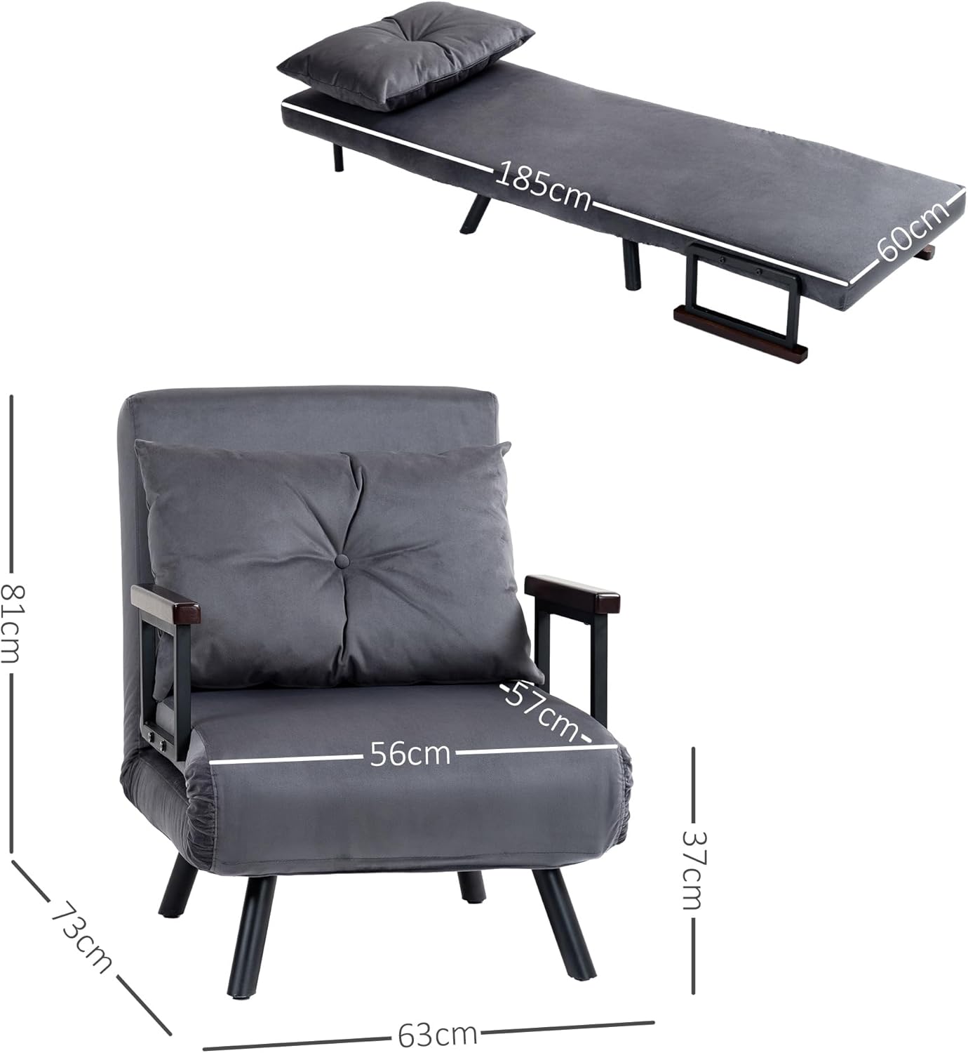Sofa Single Chair Bed, Click Clack Convertible Bed Settee, Modern Velvet Feel Fabric
