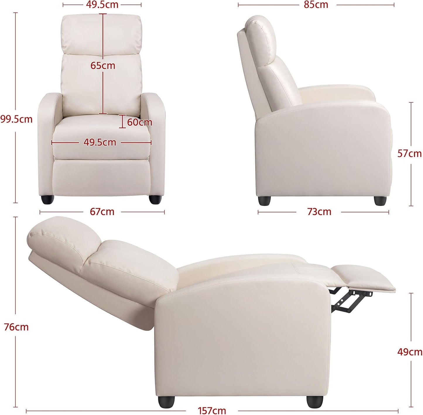 Sofa Modern Recliner Upholstered Armchair PU Leather Comfy Sofa Lounge Chair