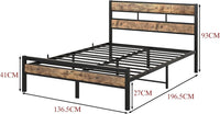Metal Single Bed Frame with Wooden Headboard, Heavy Duty Metal