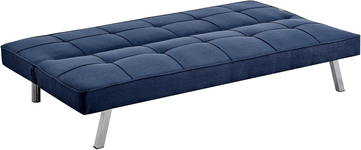 Sofa Britney Three Seater Sofa Bed - Blue. Linen Fabric Click Clack Sofa Bed, Folding Couch