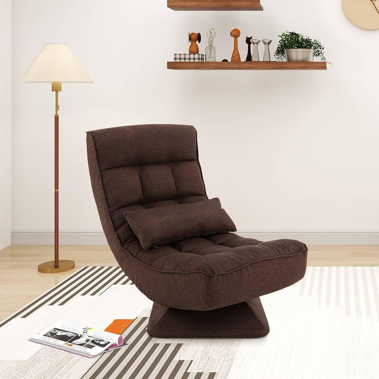 Sofa Folding Chair, 360 Degree Swivel Lazy Floor Chair with 4-Position Adjustable Backrest