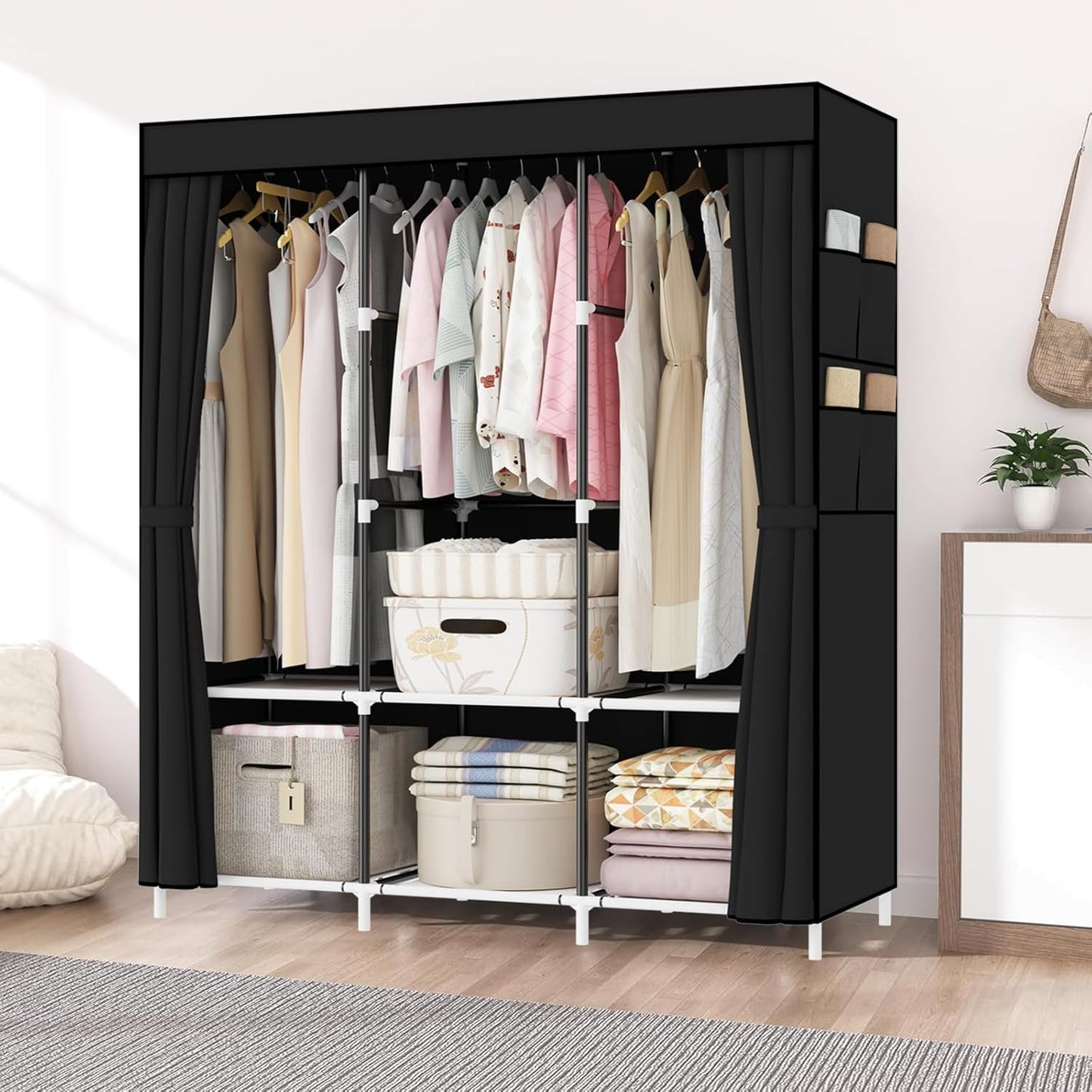 Wardrobe, Portable wardrobe Pop up wardrobe, Versatile Fabric Wardrobe ( BLACK )