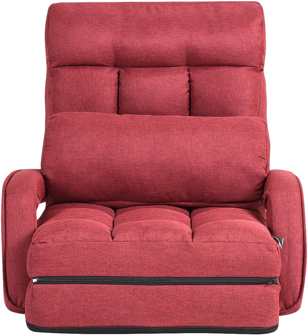 Sofa Adjustable Folding Lazy Sofa Bed with Pillow and Armrests, Convertible Floor Armchair Sofa