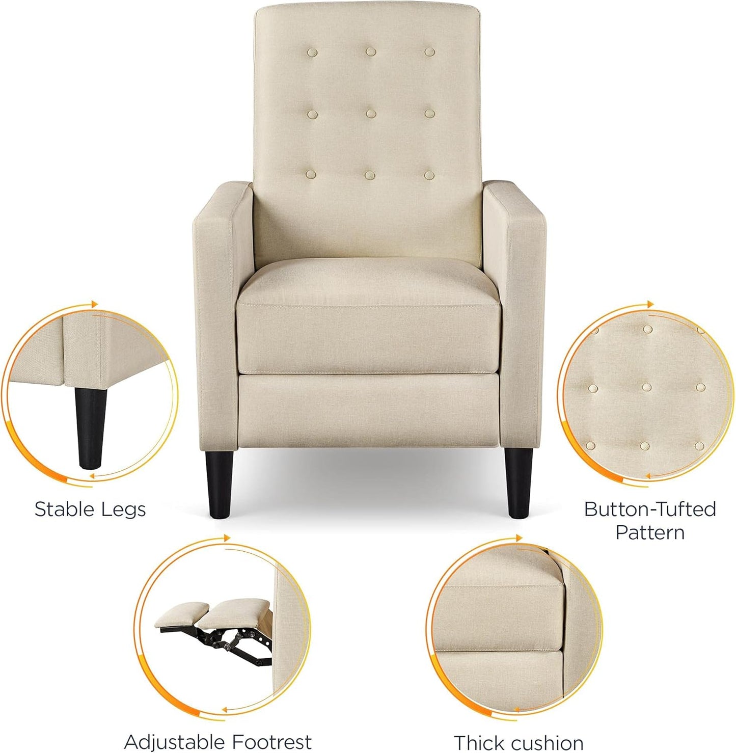 Sofa Fabric Reclining Chair Single Armchair Adjustable Upholstered Sofa