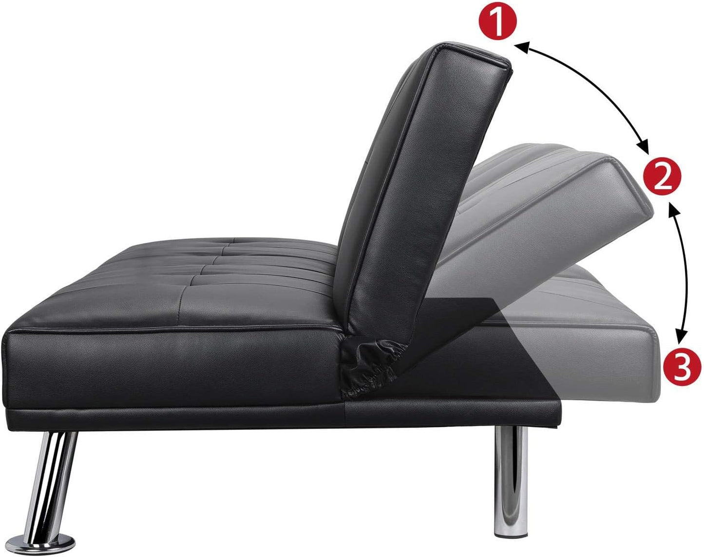 Sofa Modern Faux Leather Sofa Bed with Cup Holders 3 Seater Sofa Couch Living Room