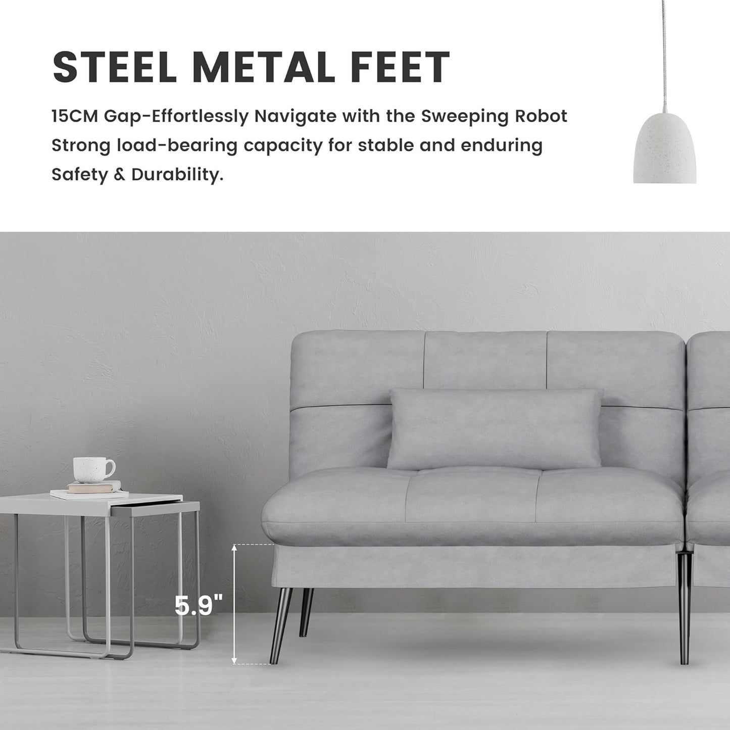 Sofa Fabric Sofa Bed 3 Seater Upgraded Frame 5-Gear Back Angle Adjustable Futon Sofa
