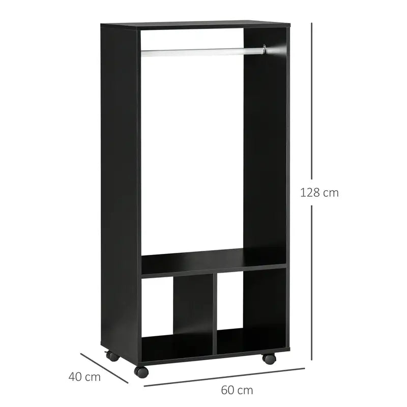 Wardrobe for Adults Kids Bedroom, Small Wardrobe on Wheels with Clothes Rail - BLACK