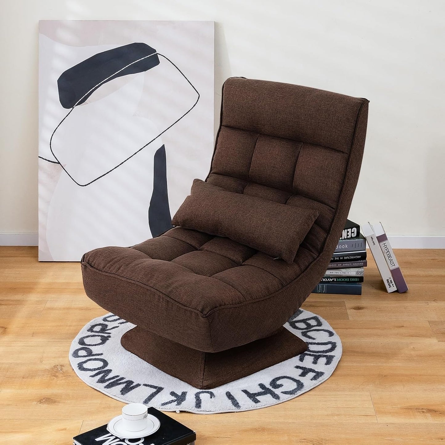 Sofa Folding Chair, 360 Degree Swivel Lazy Floor Chair with 4-Position Adjustable Backrest
