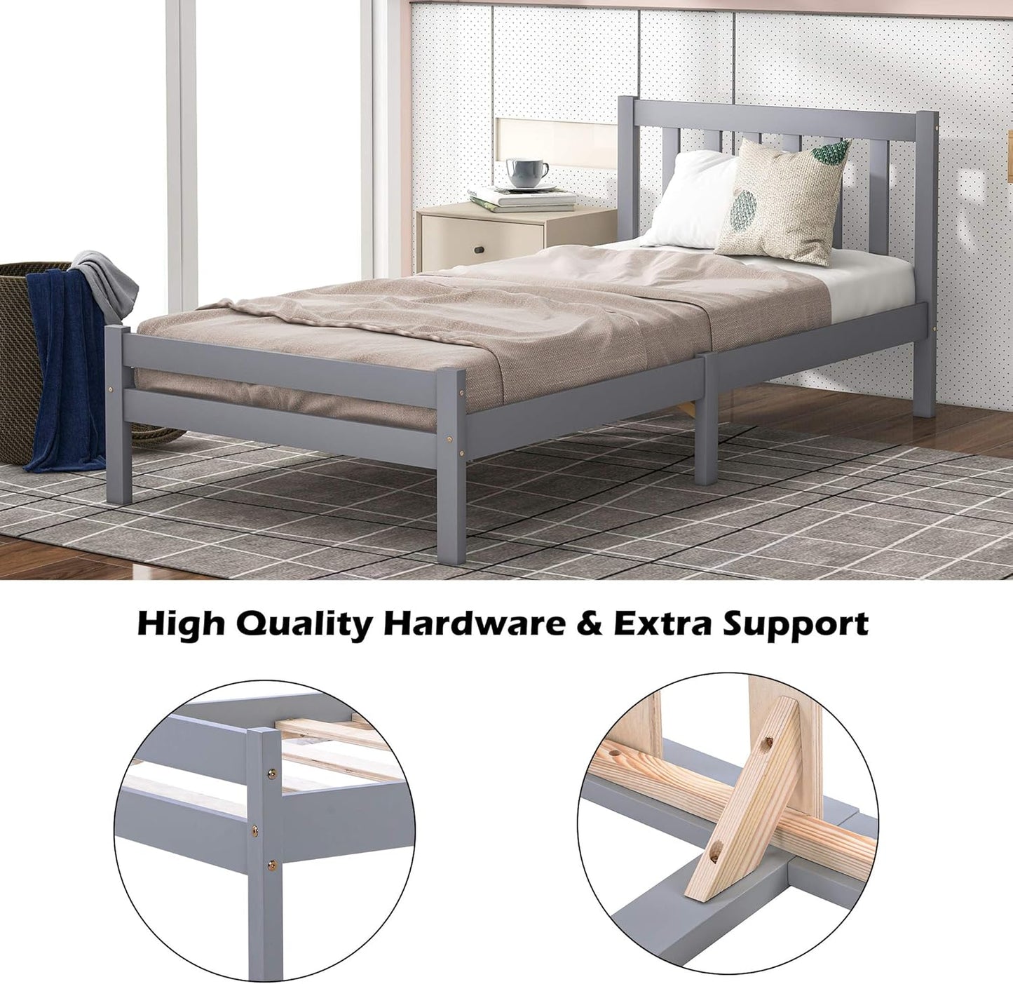 Wooden Bed Frame - Single 3ft Bedroom for Adults, Kids, Teenagers