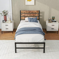 Metal Kids Single Bed Headboard, Metal Bed Frame with Slatted Frame