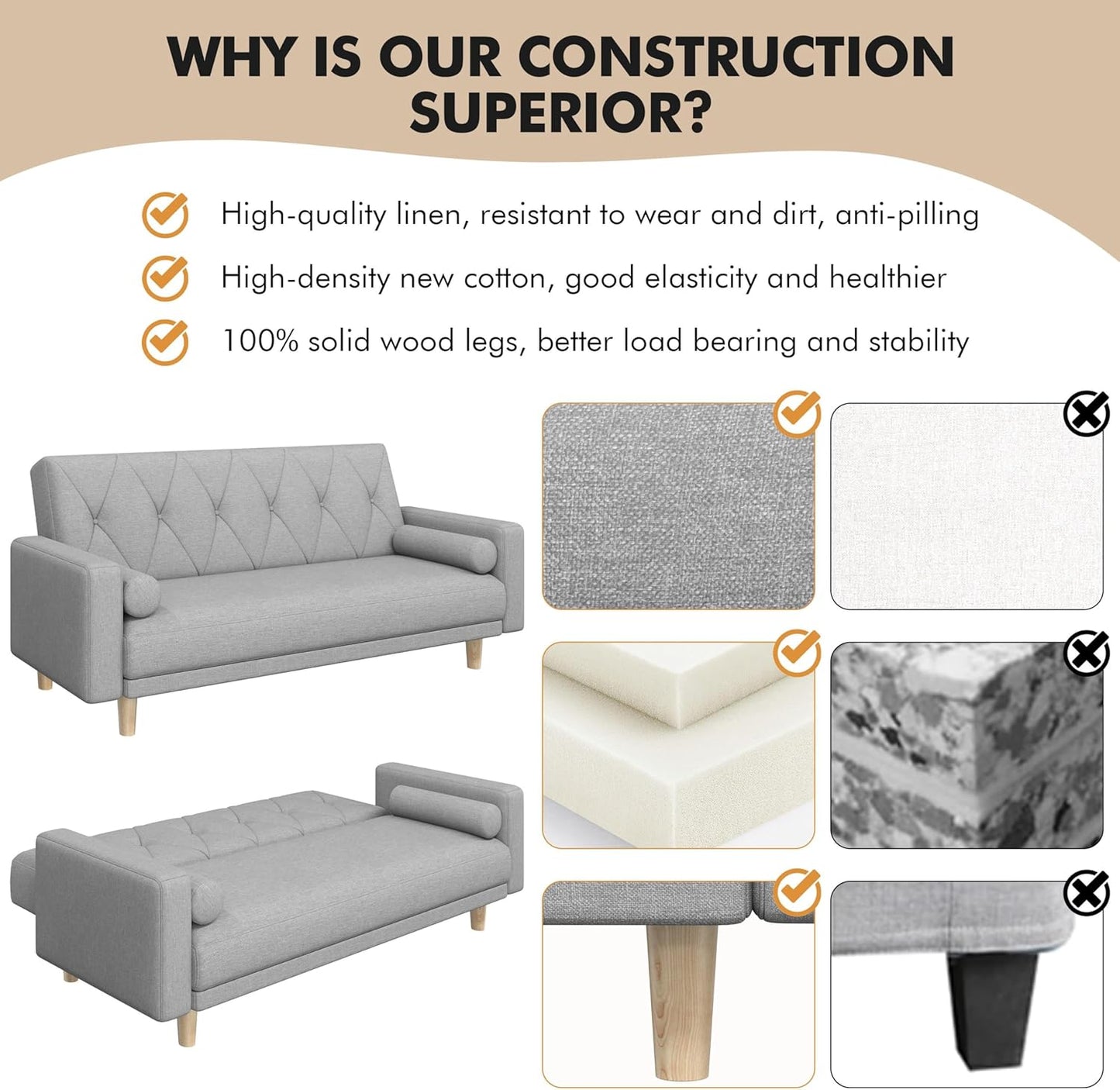 Sofa Convertible Sofa Bed Fabric Sofa Couch Click Clack Modern Sleeper Sofa Settee