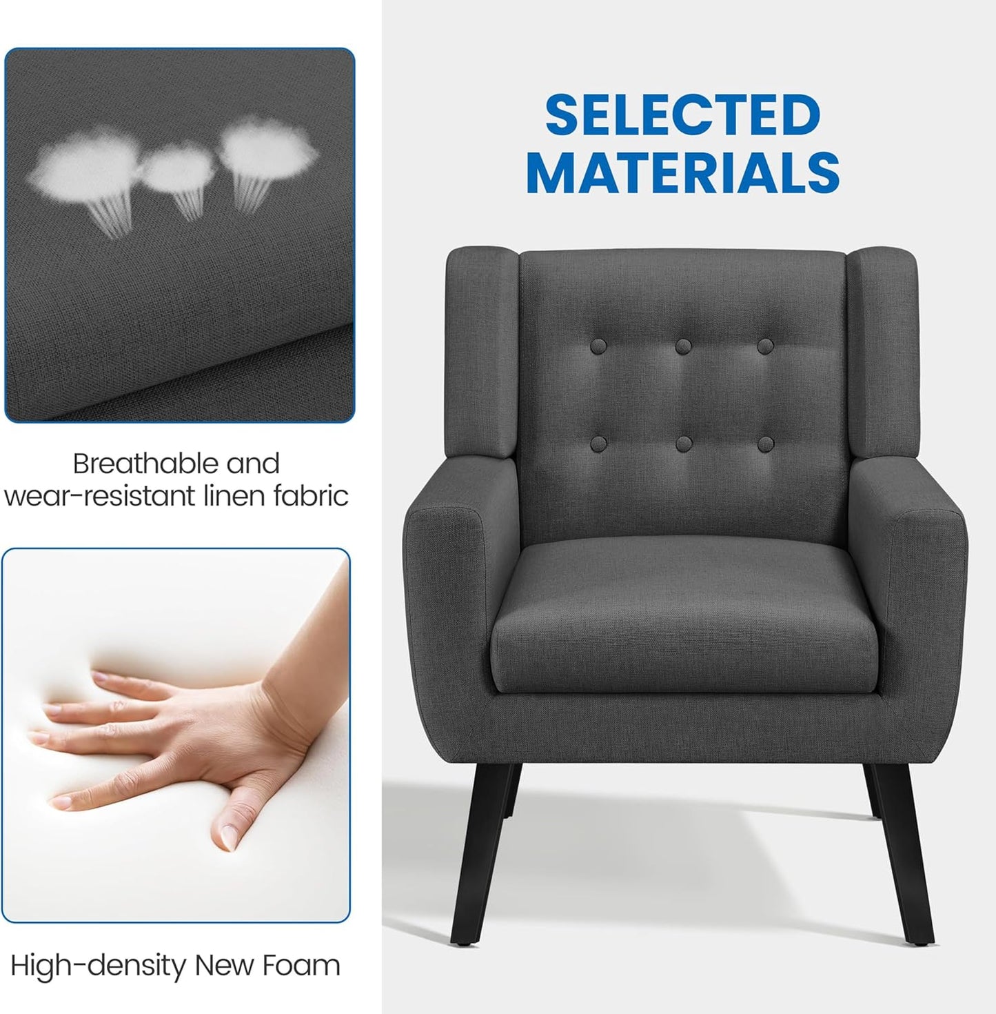 Sofa Living Room Chair, Button Tufted Tub Chairs with Thick Removable Seat Cushion