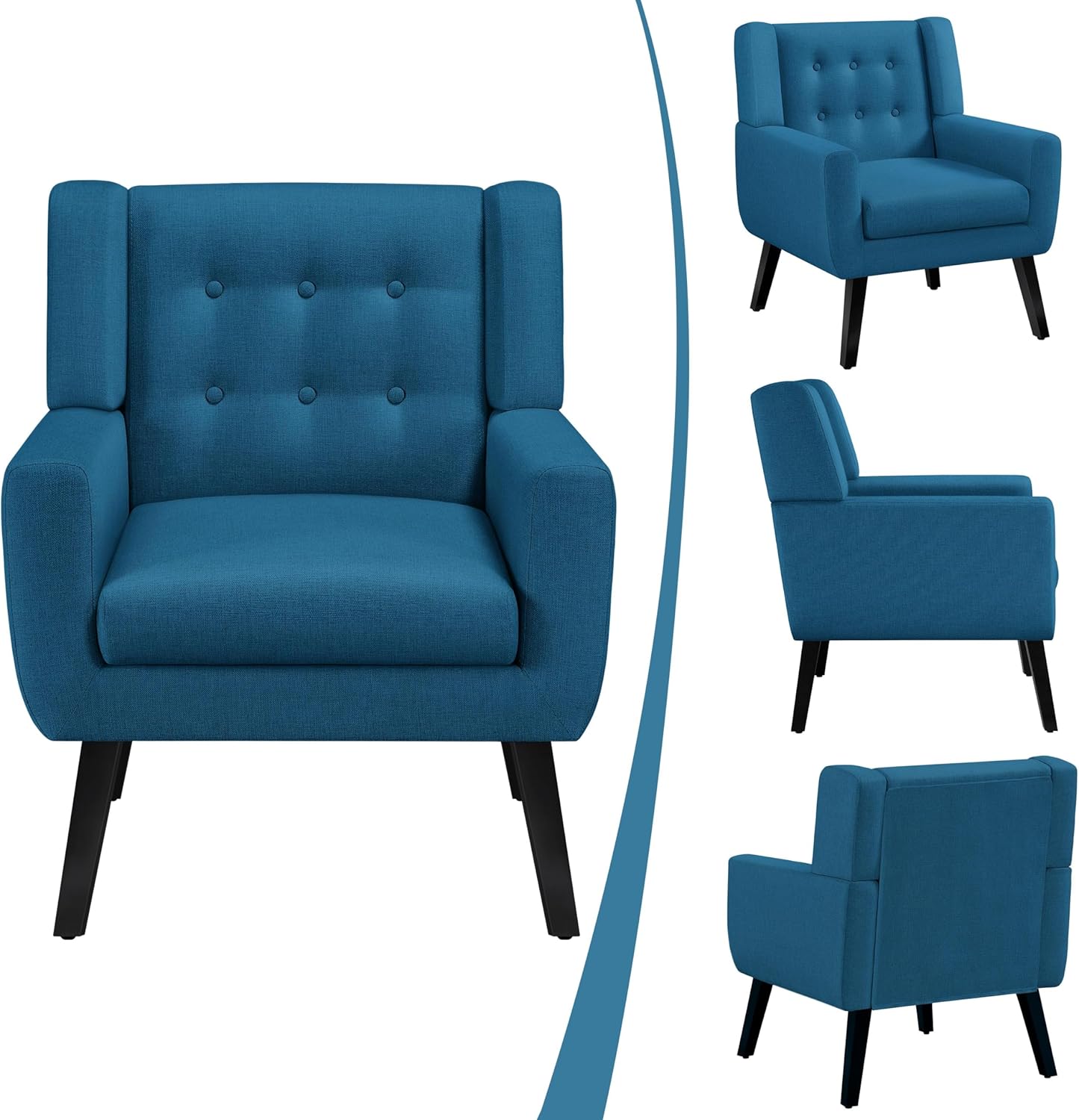 Sofa Tub Chair, Button Tufted Armchair with Thick Seat Cushion, Linen Fabric Accent Chair
