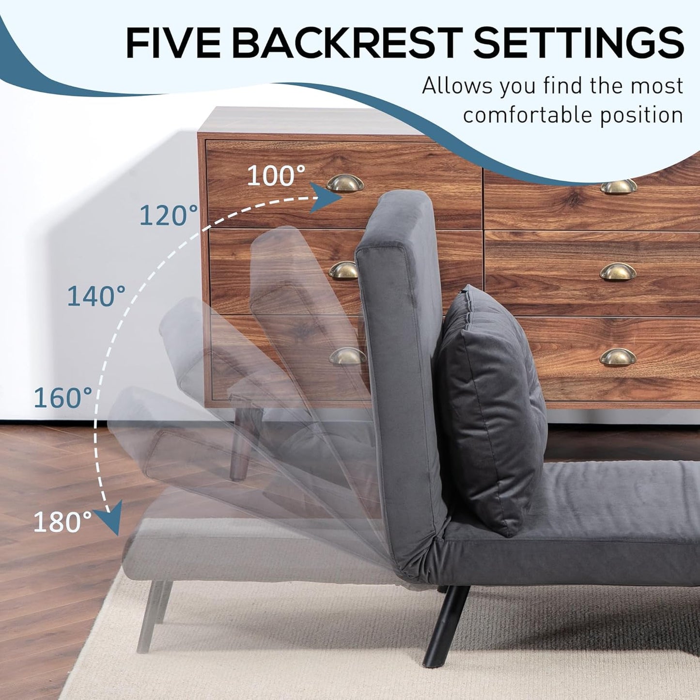 Sofa Single Chair Bed, Click Clack Convertible Bed Settee, Modern Velvet Feel Fabric